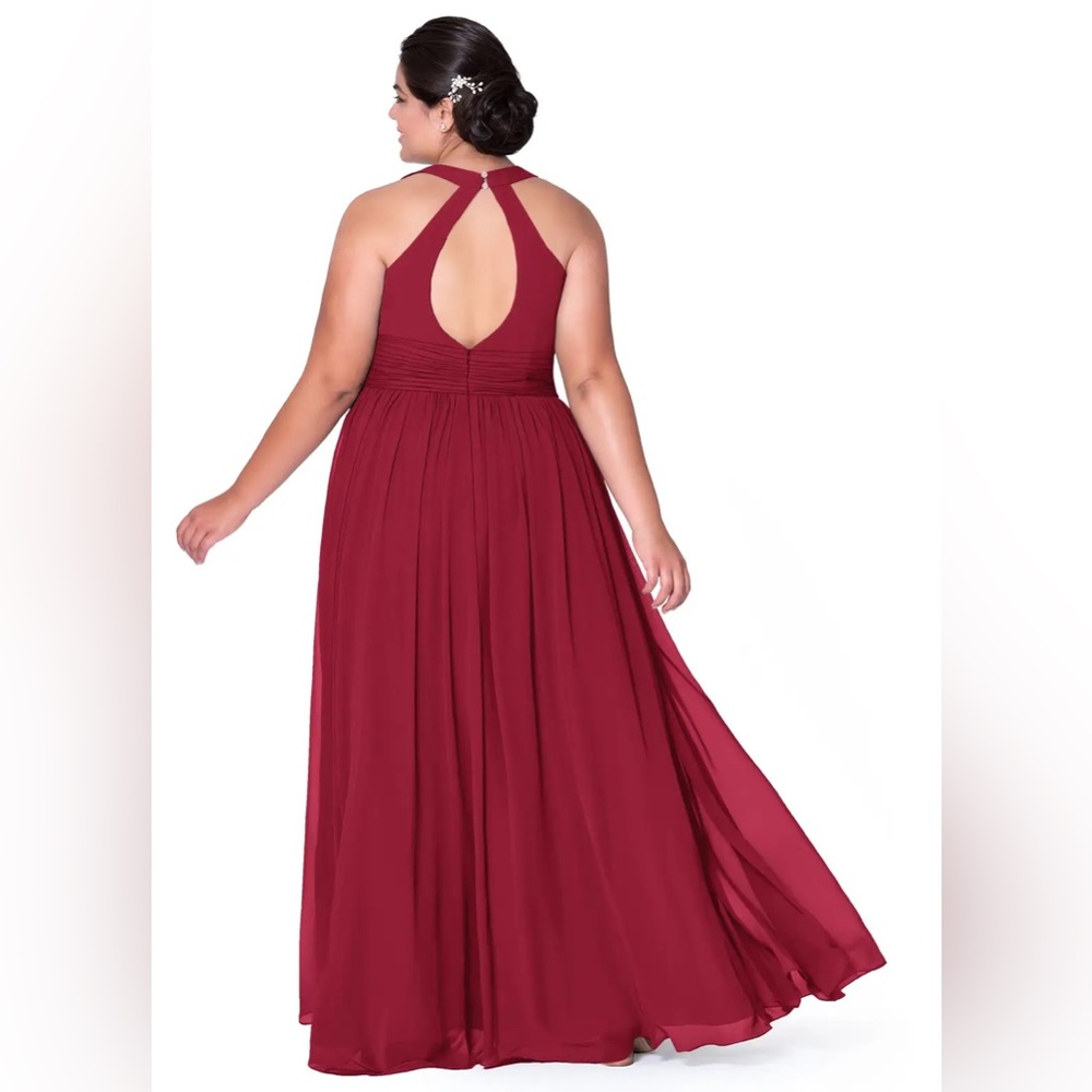 Azazie Burgundy A-line Pleated Chiffon Dress Size A12 Hemmed for Petite Frame